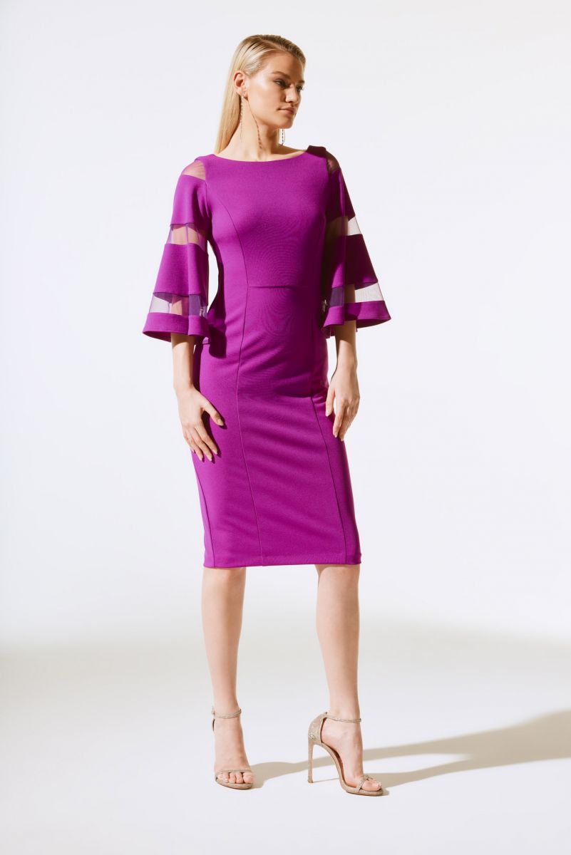 Joseph Ribkoff Empress Bell Sleeve Sheath Dress with Mesh Inserts Style 243733