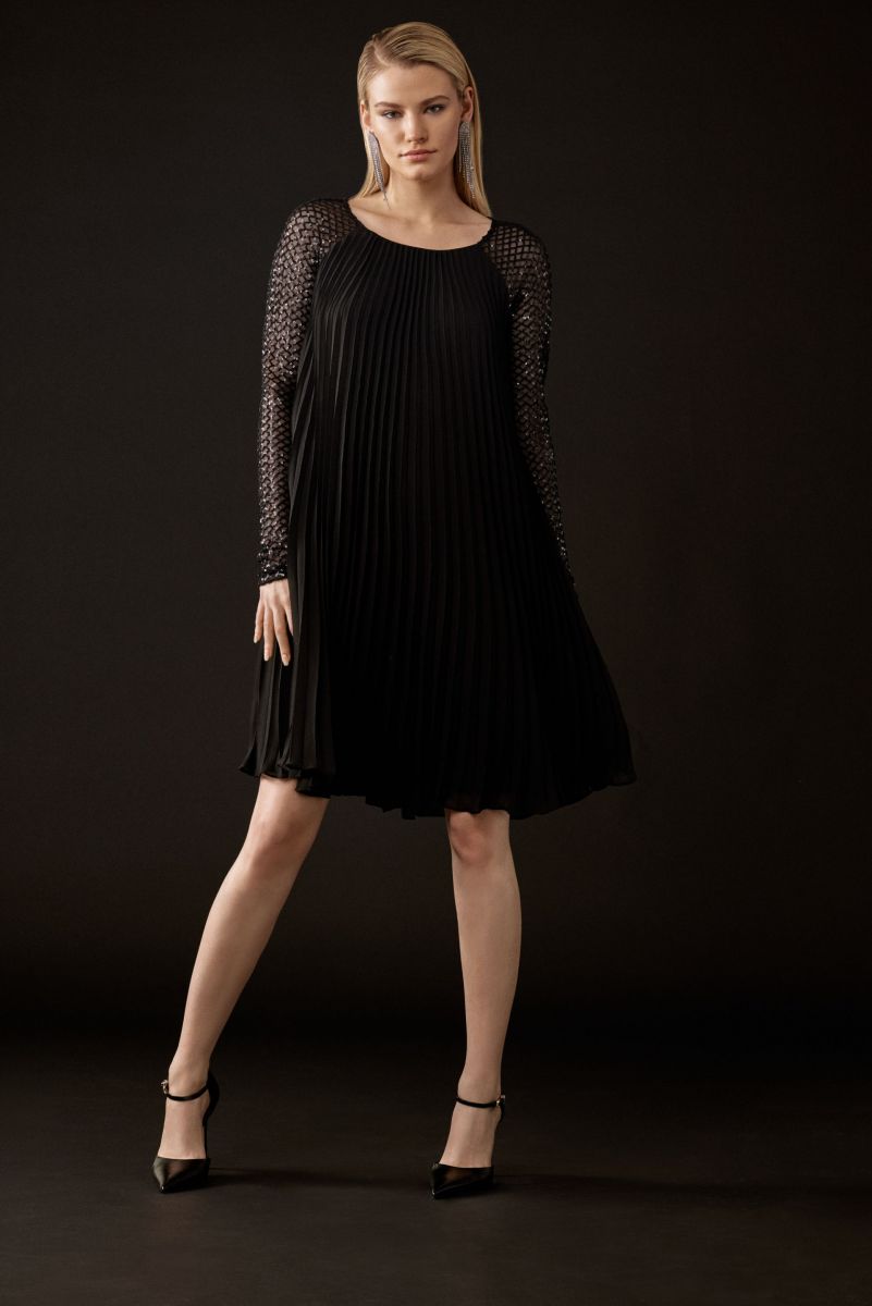Joseph Ribkoff Black Pleated Chiffon Dress With Sequins Style 243778