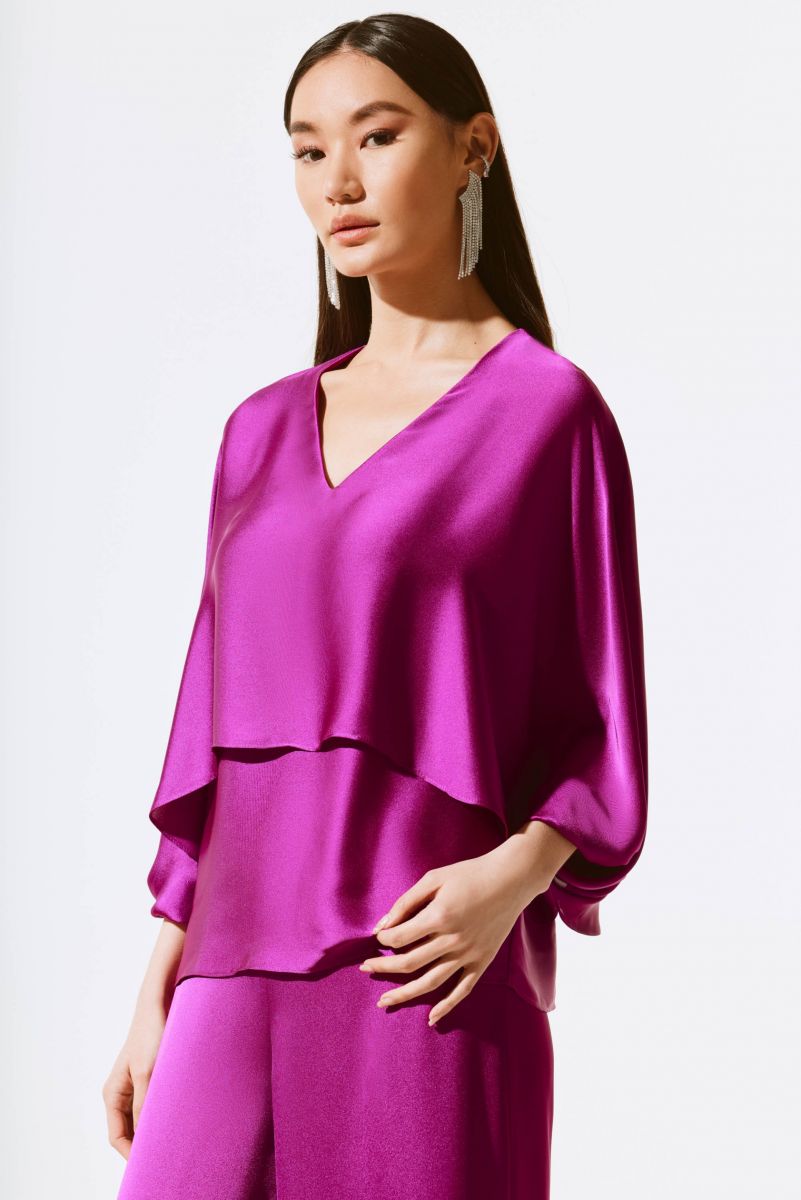 Joseph Ribkoff Empress Satin V-Neck Layered Top Style 243790