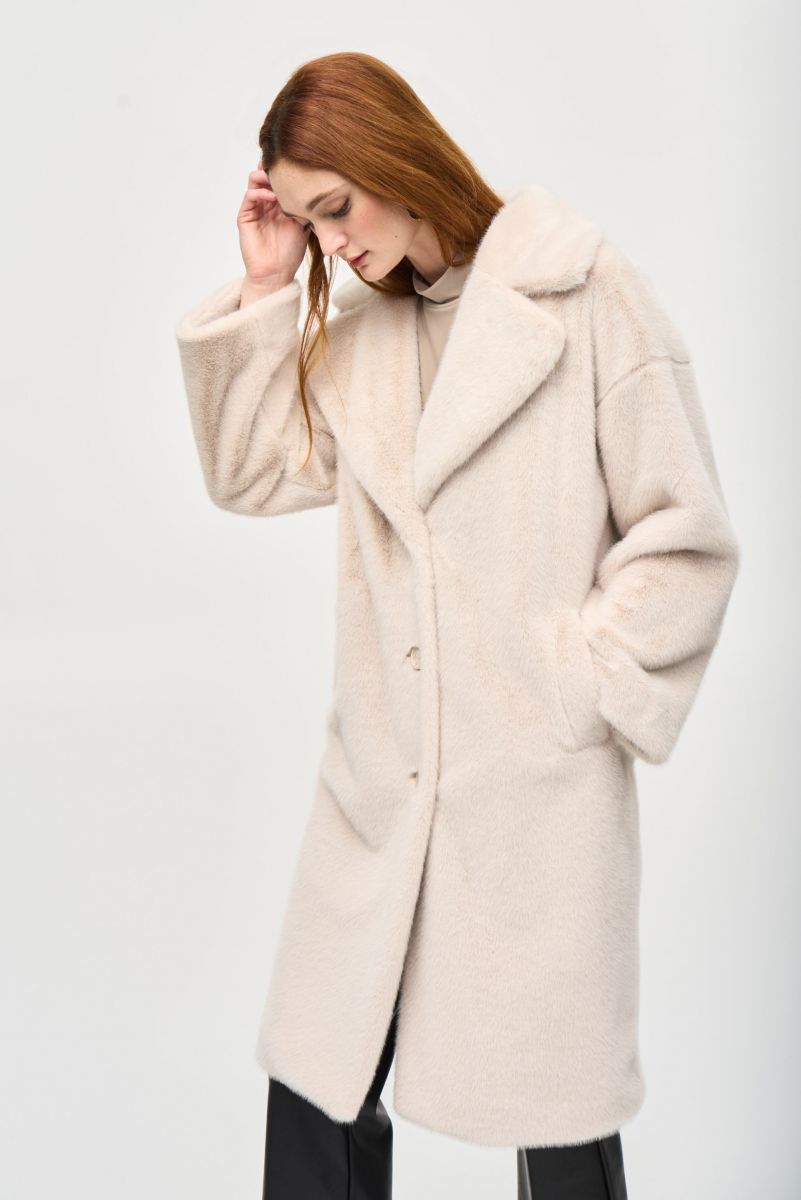 Joseph Ribkoff Cream Faux Fur Straight Coat Style 243902