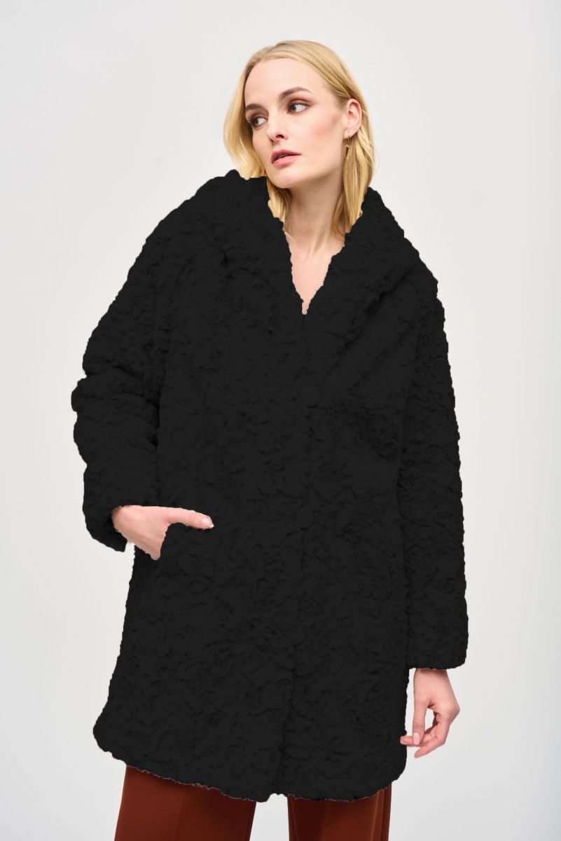 Joseph Ribkoff Reversible Faux Fur Black Coat Style 243903