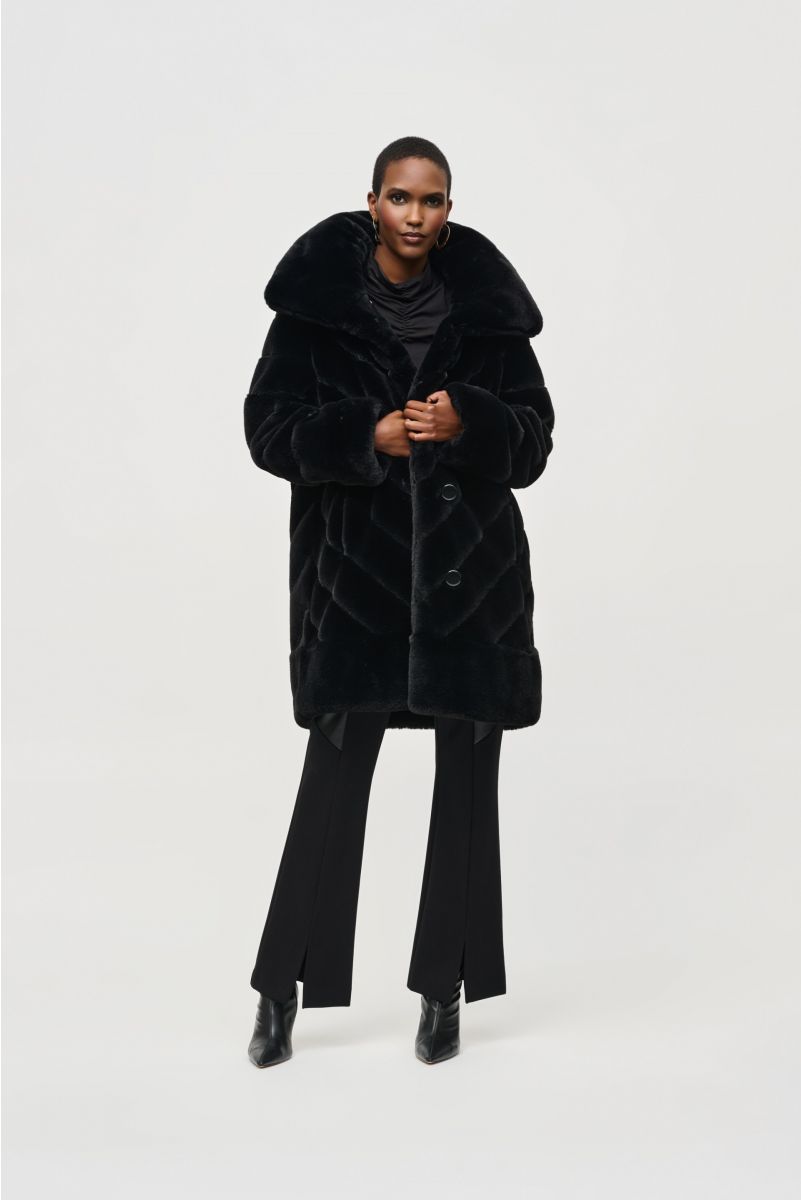 Joseph Ribkoff Black Reversible Faux Fur Coat Style 243904