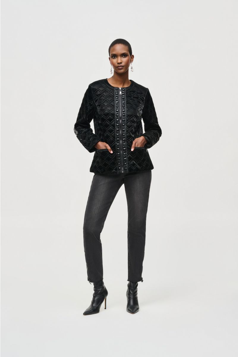 Joseph Ribkoff Black Quilted Puffer Coat With Trim Detail Style 243920