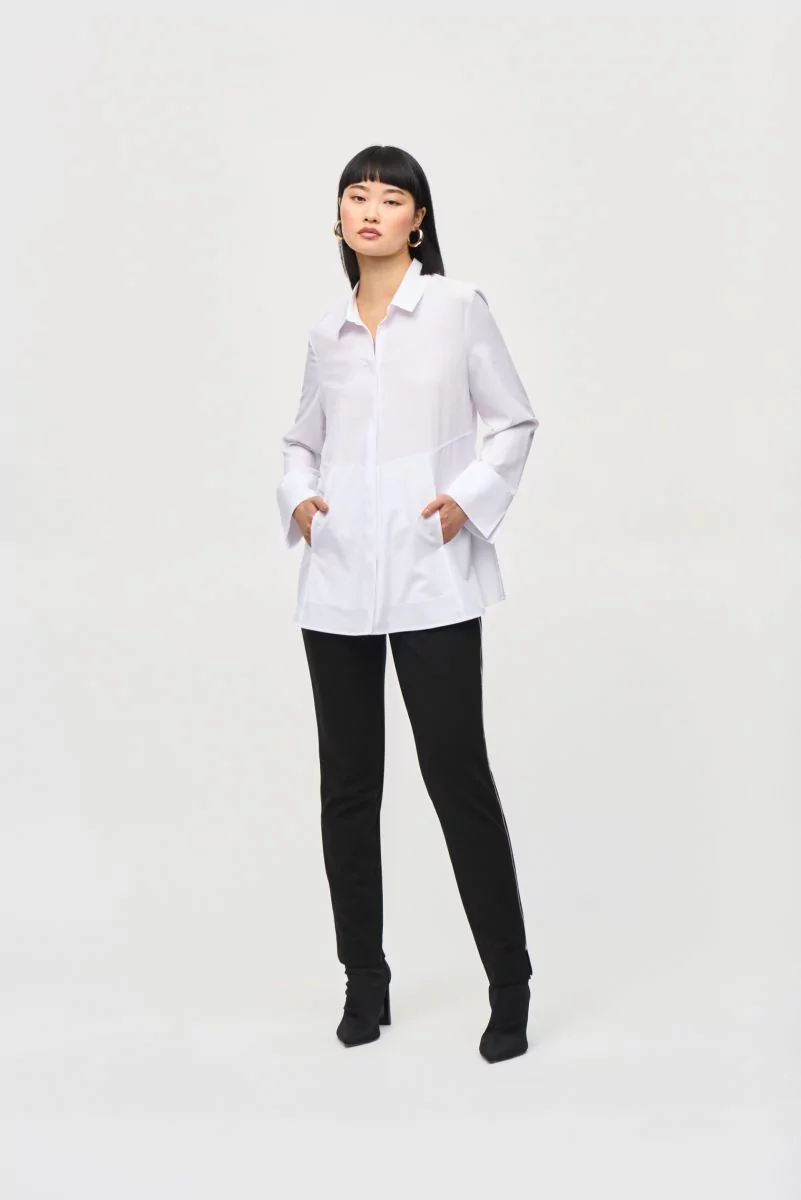 Joseph Ribkoff Optic White Button-Down Blouse With Pockets Style