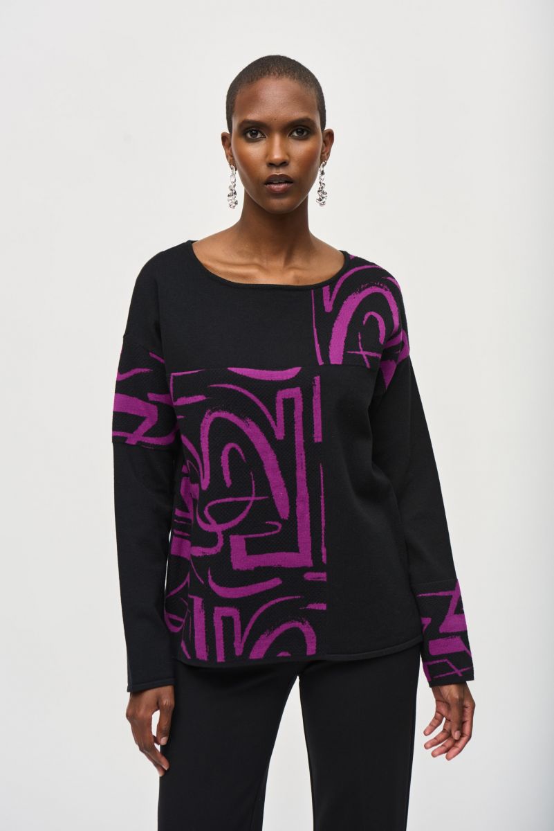 Joseph Ribkoff Black/Empress Abstract Print Top Style 243971