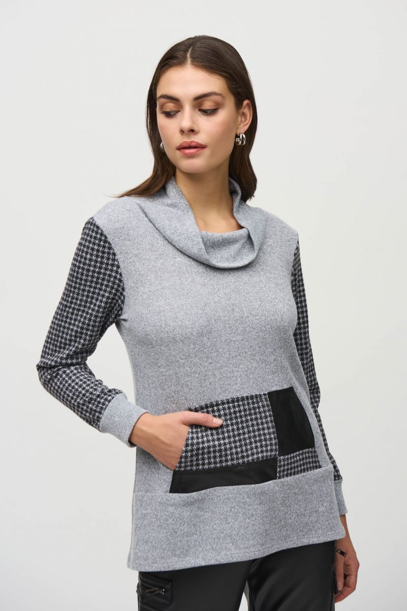 Joseph Ribkoff Grey/Black Houndstooth Tunic Style 244002