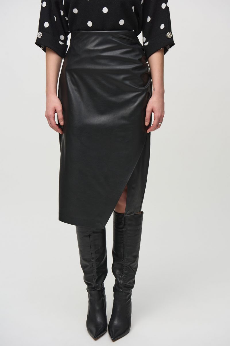 Joseph Ribkoff Black Leatherette Pull-On Pencil Skirt Style 244115