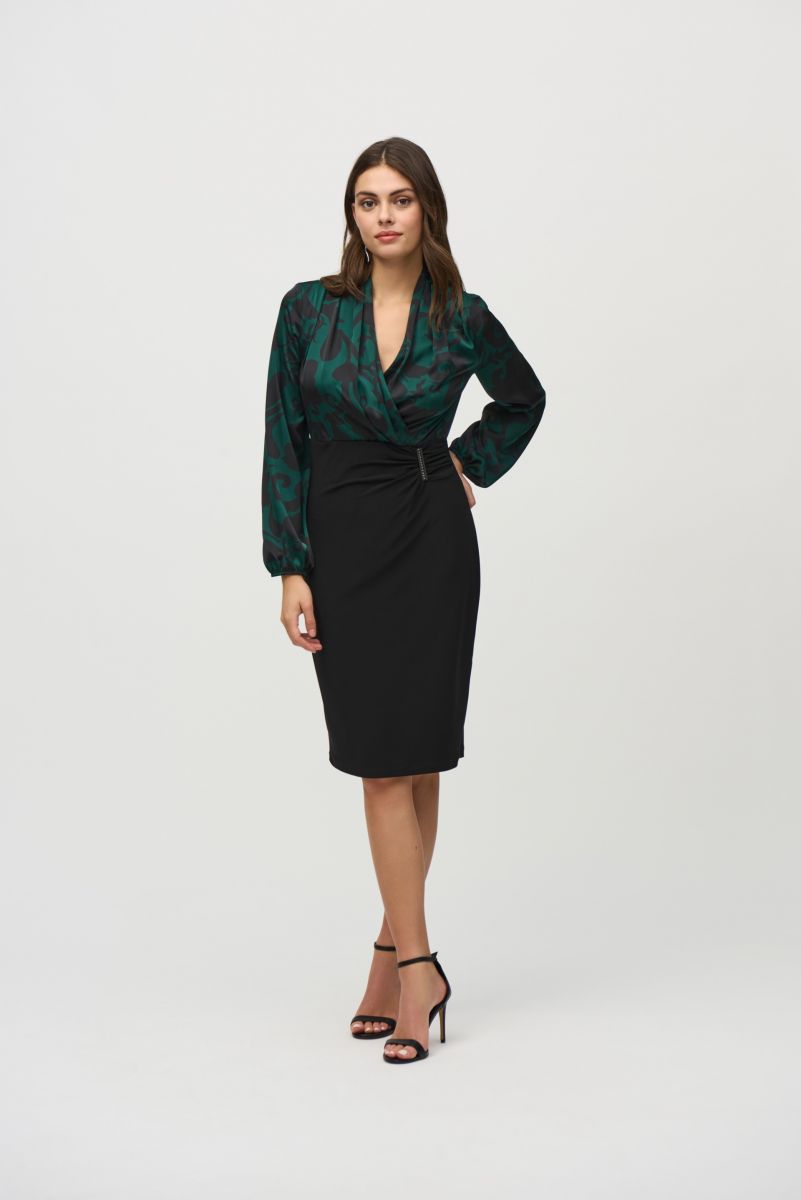 Joseph Ribkoff Absolute Green/Black Paisley Sheath Dress Style 244128