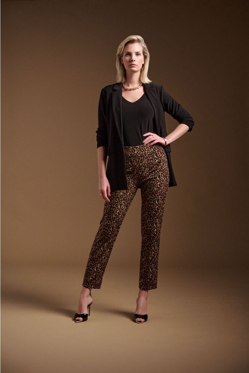 Joseph Ribkoff Beige/Black Animal Print Pull-On Pants Style 244257