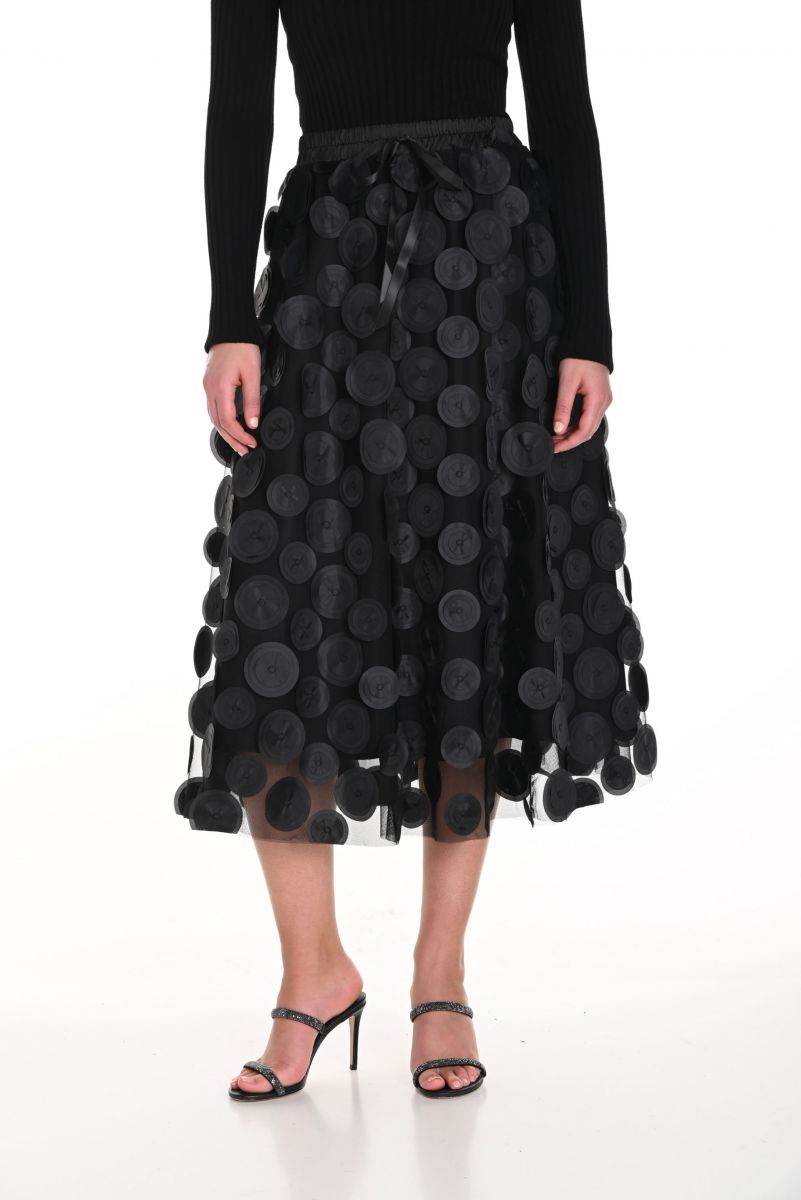 Frank Lyman Black Skirt with Chiffon Polka Dot Detailing Style 244620U