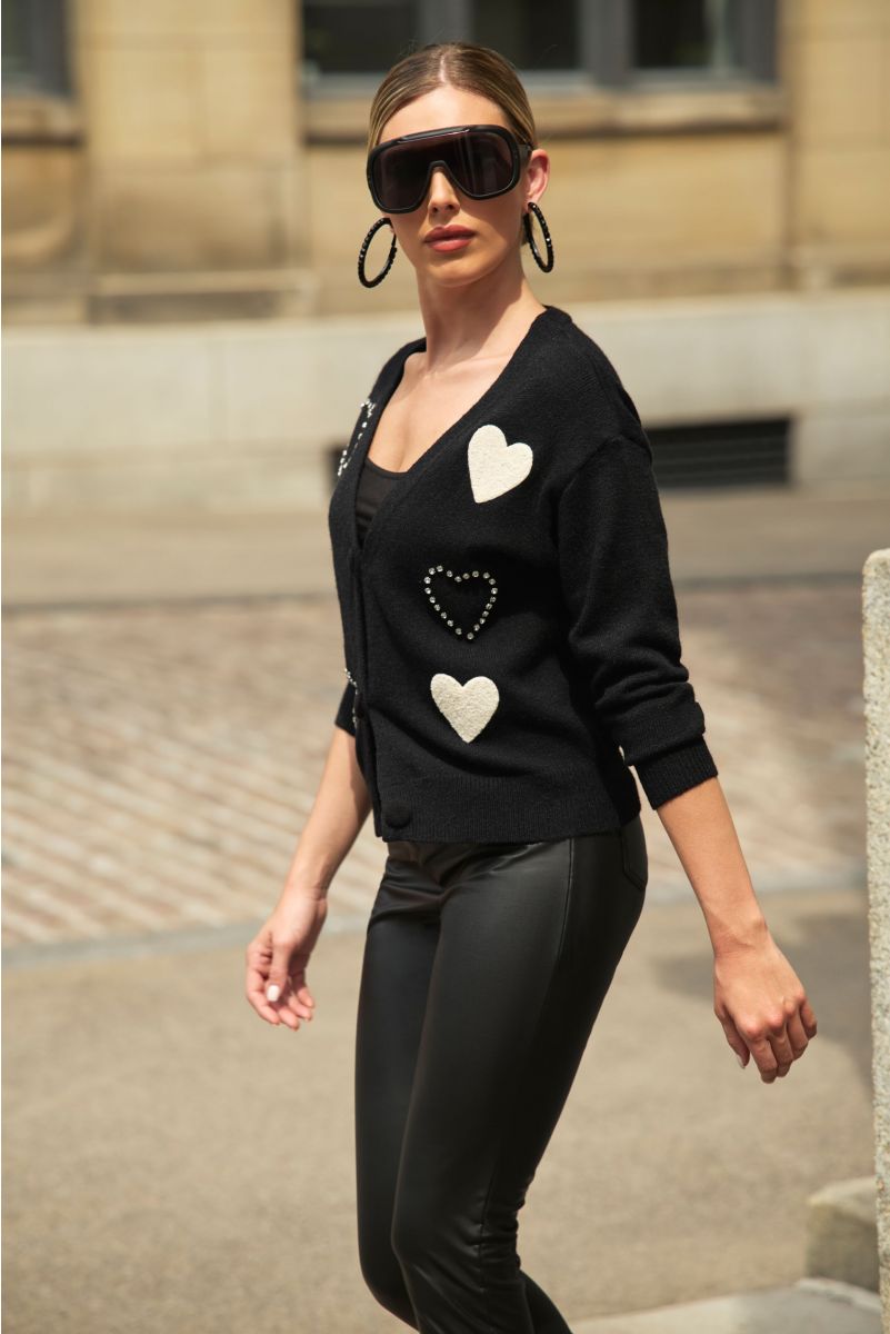 Frank Lyman Black Cardigan with Heart Motifs Style 244624U