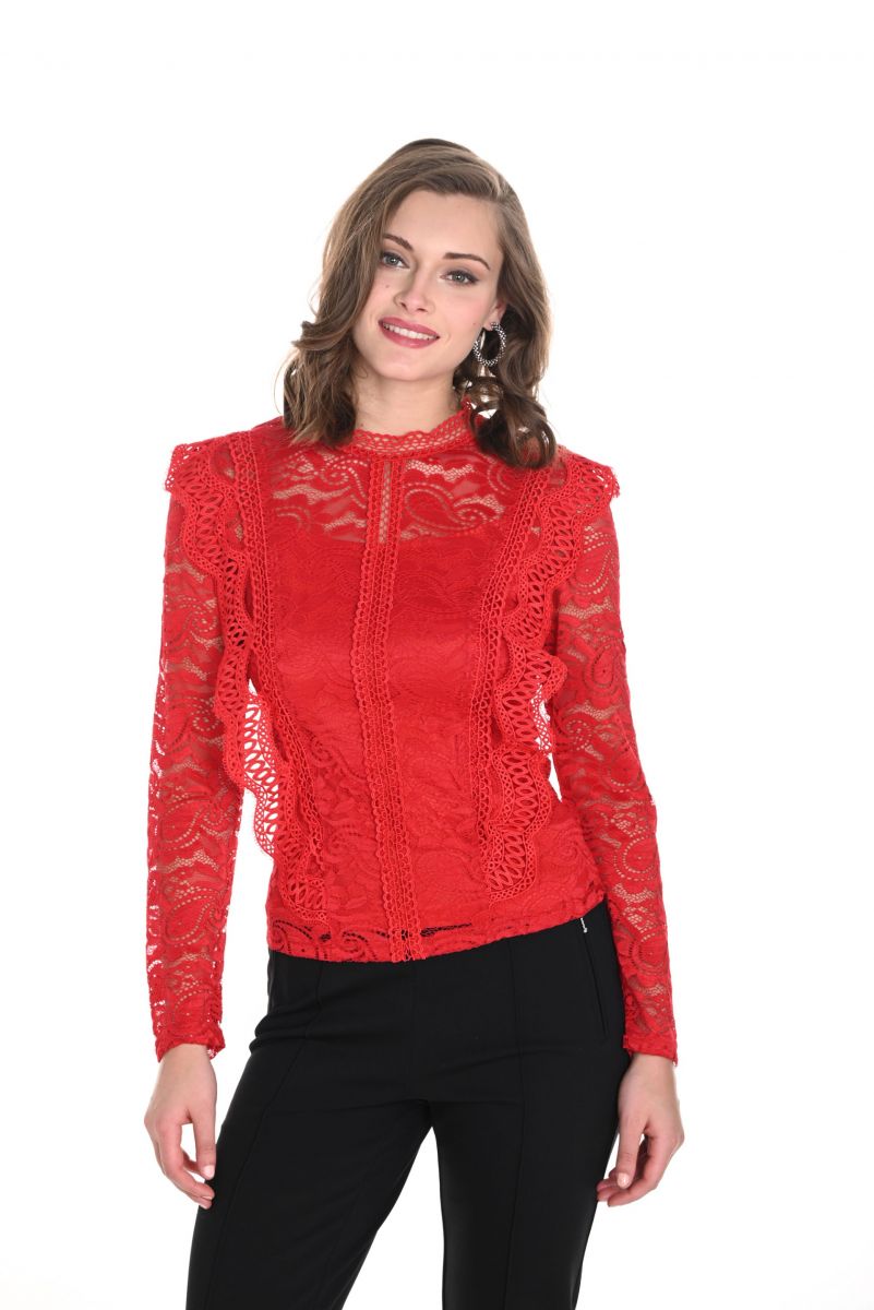 Frank Lyman Red Fitted Laced Top Style 244626U