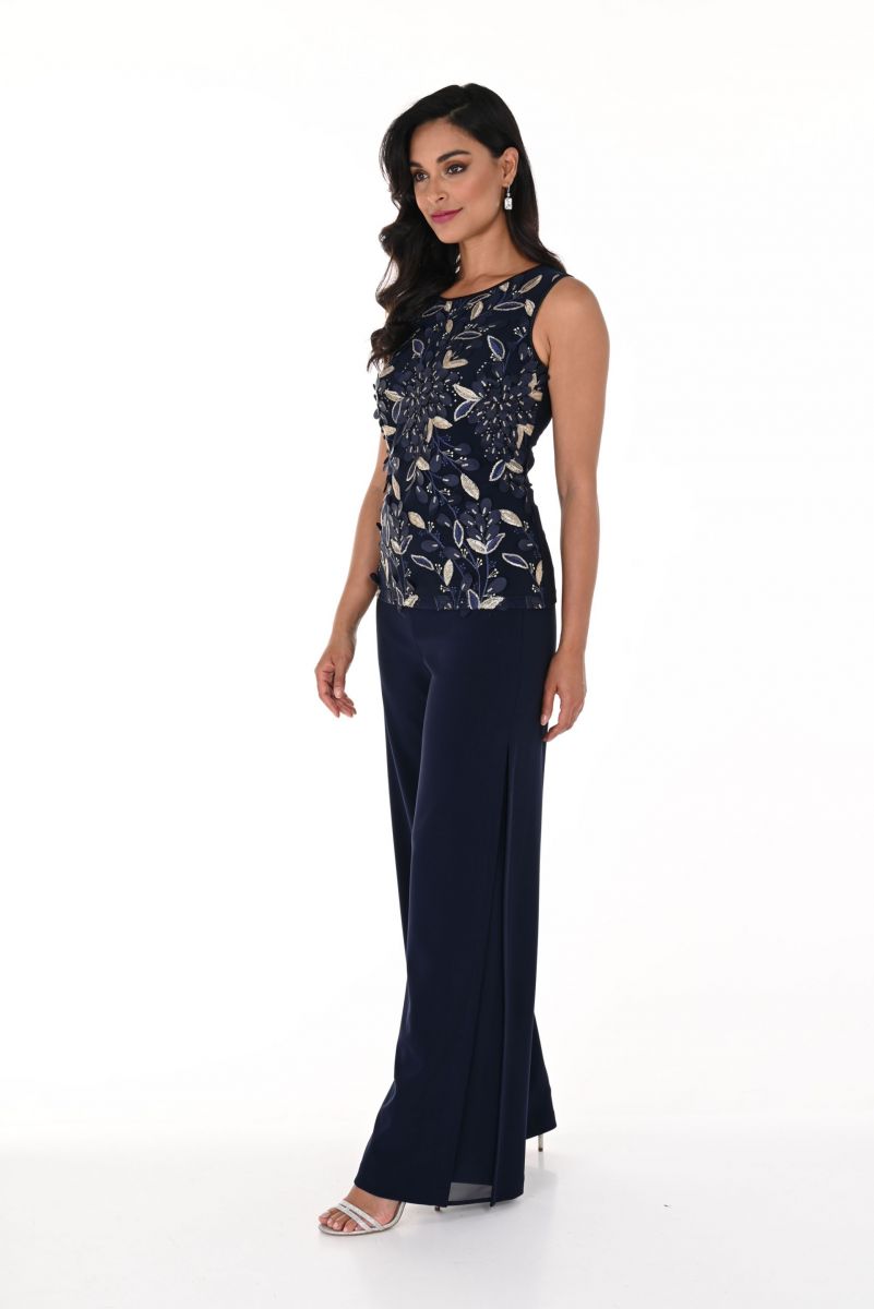 Frank Lyman Midnight Blue Wide-Leg With Mesh Insert Pants Style 248028