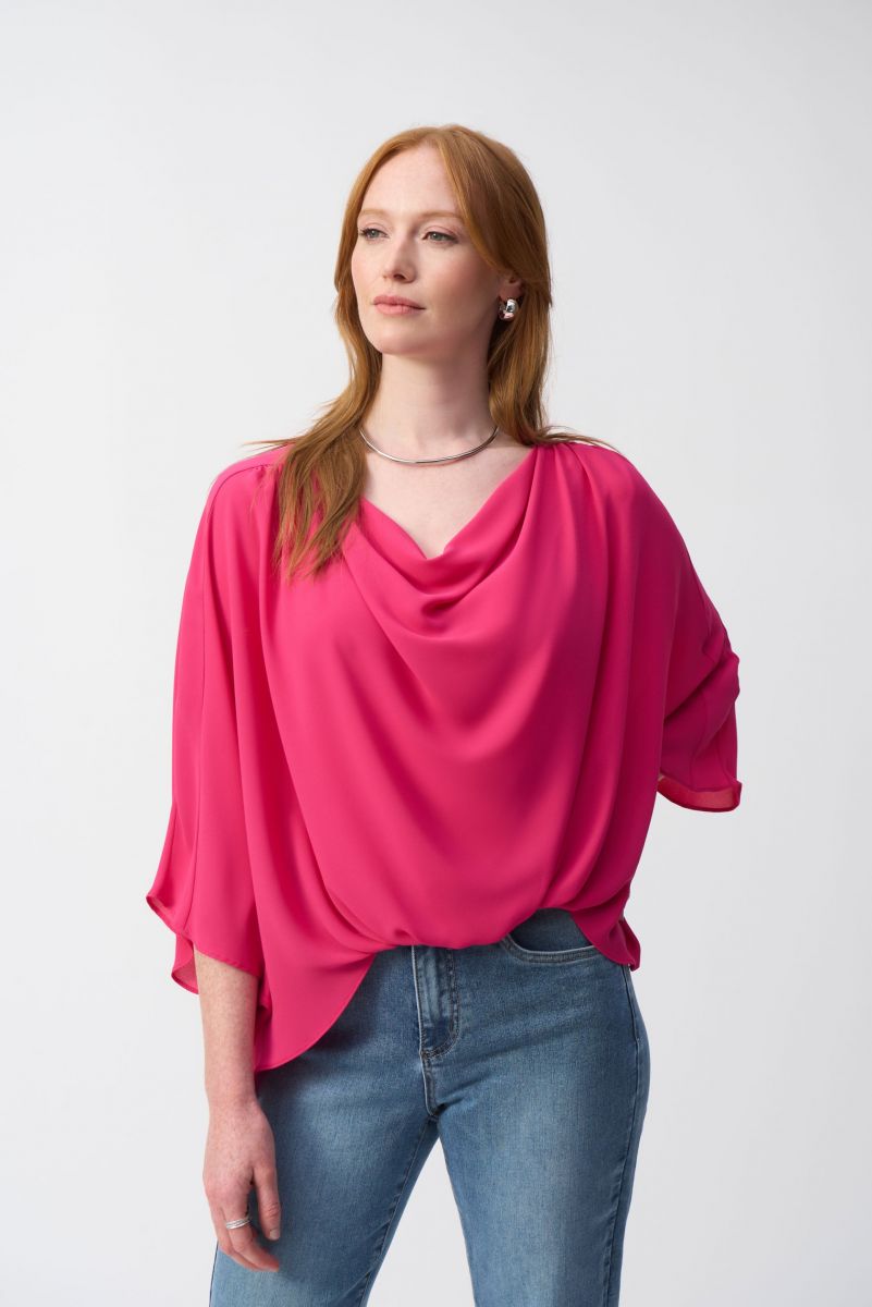 Joseph Ribkoff Geranium Georgette High-Low Boxy Top Style 251026