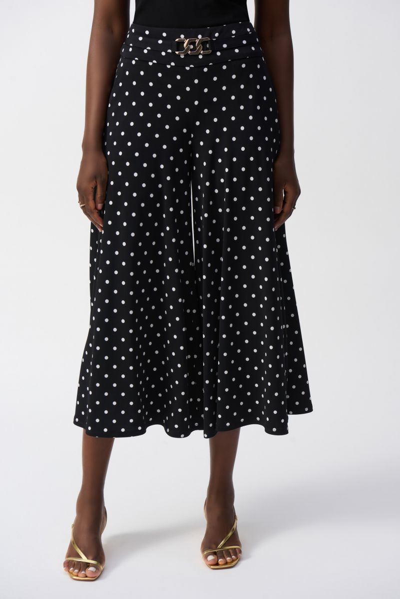 Joseph Ribkoff Black/Vanilla Dot Print Pull-On Culotte Pants Style 251040