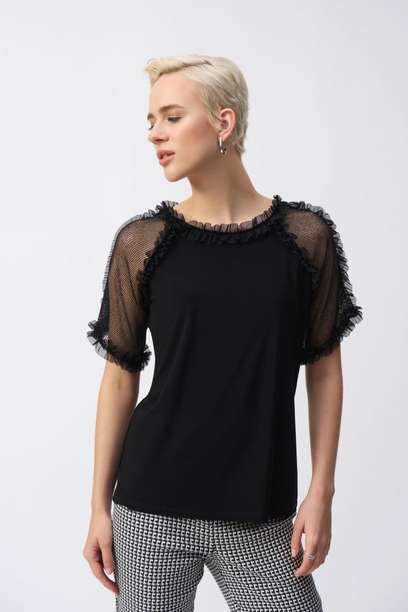 Joseph Ribkoff Black Silky Knit And Mesh Top Style 251054