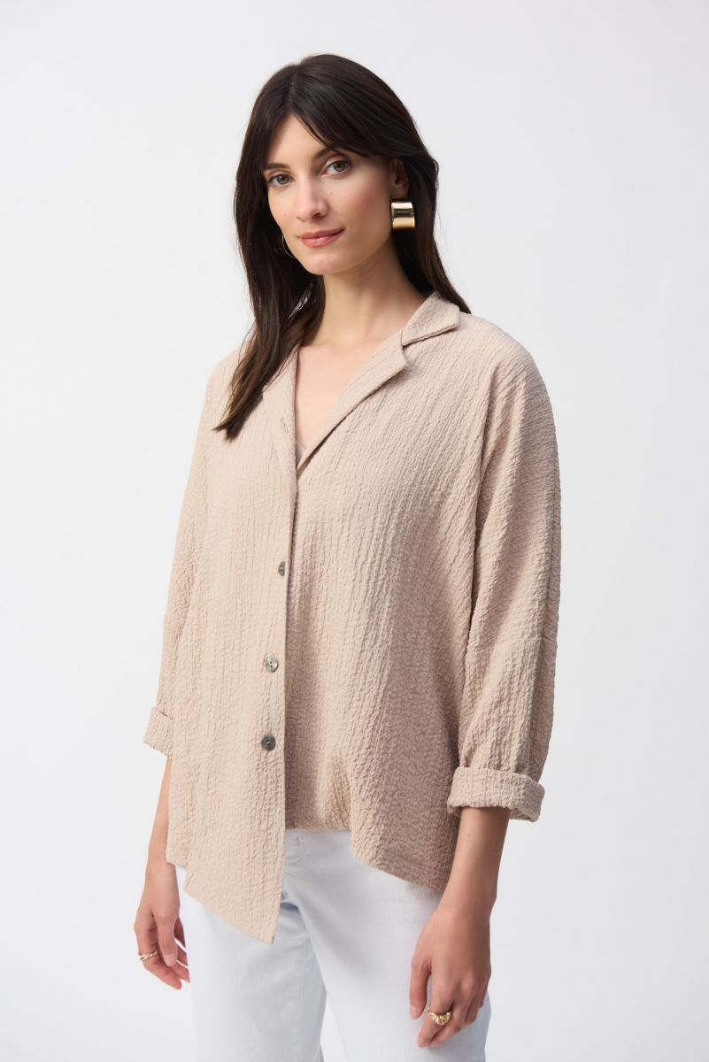 Joseph Ribkoff Parchment Seersucker Asymmetrical Boxy Jacket Style 251058