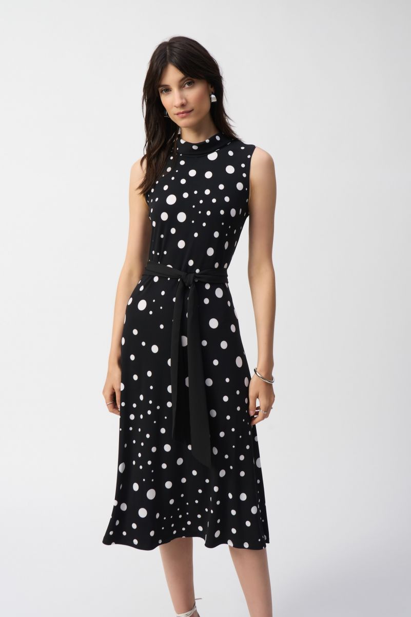 Joseph Ribkoff Black/Vanilla Dot Print Fit And Flare Dress Style 251066