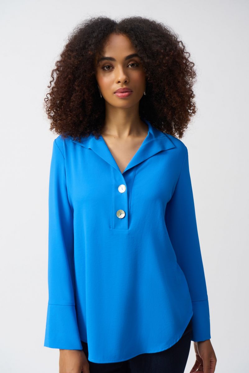 Joseph Ribkoff Coastal Blue Straight Top With Button Detail Style 251079