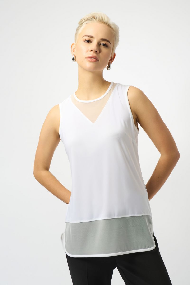 Joseph Ribkoff Vanilla Sleeveless Top with Mesh Style 251091