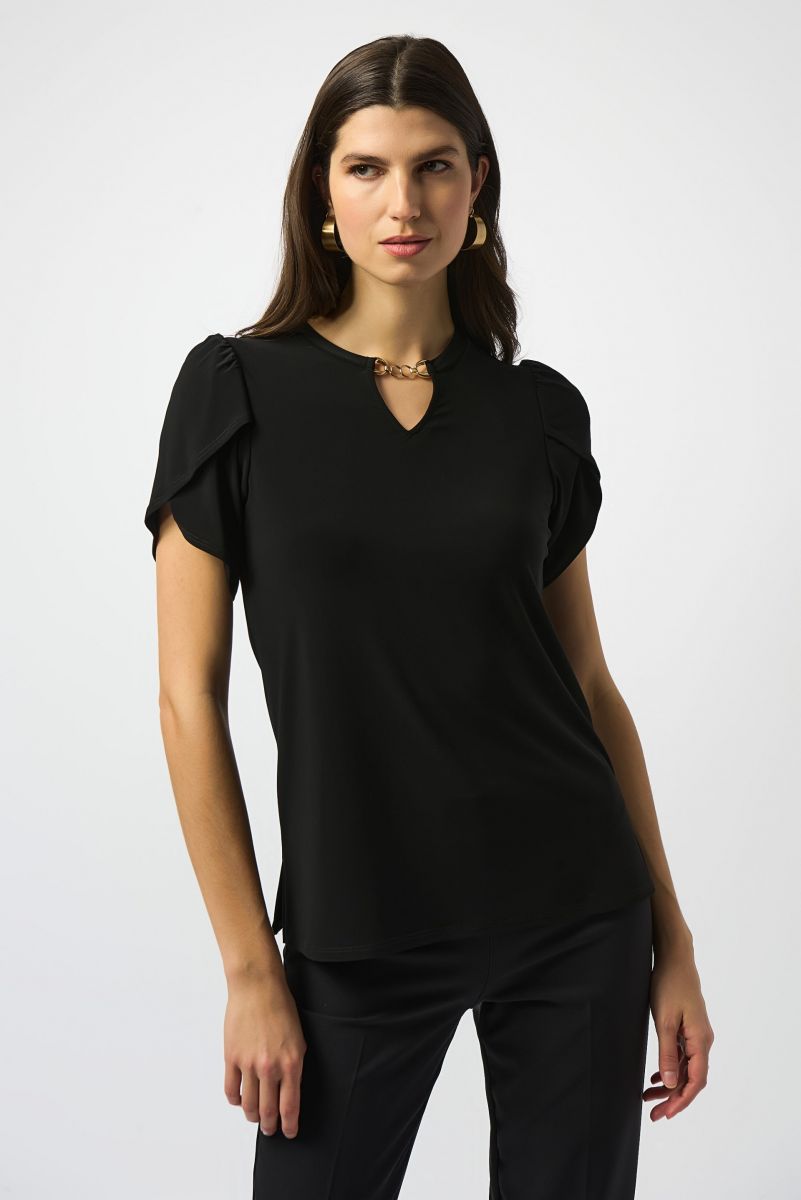 Joseph Ribkoff Black Short Sleeve Straight Top Style 251121