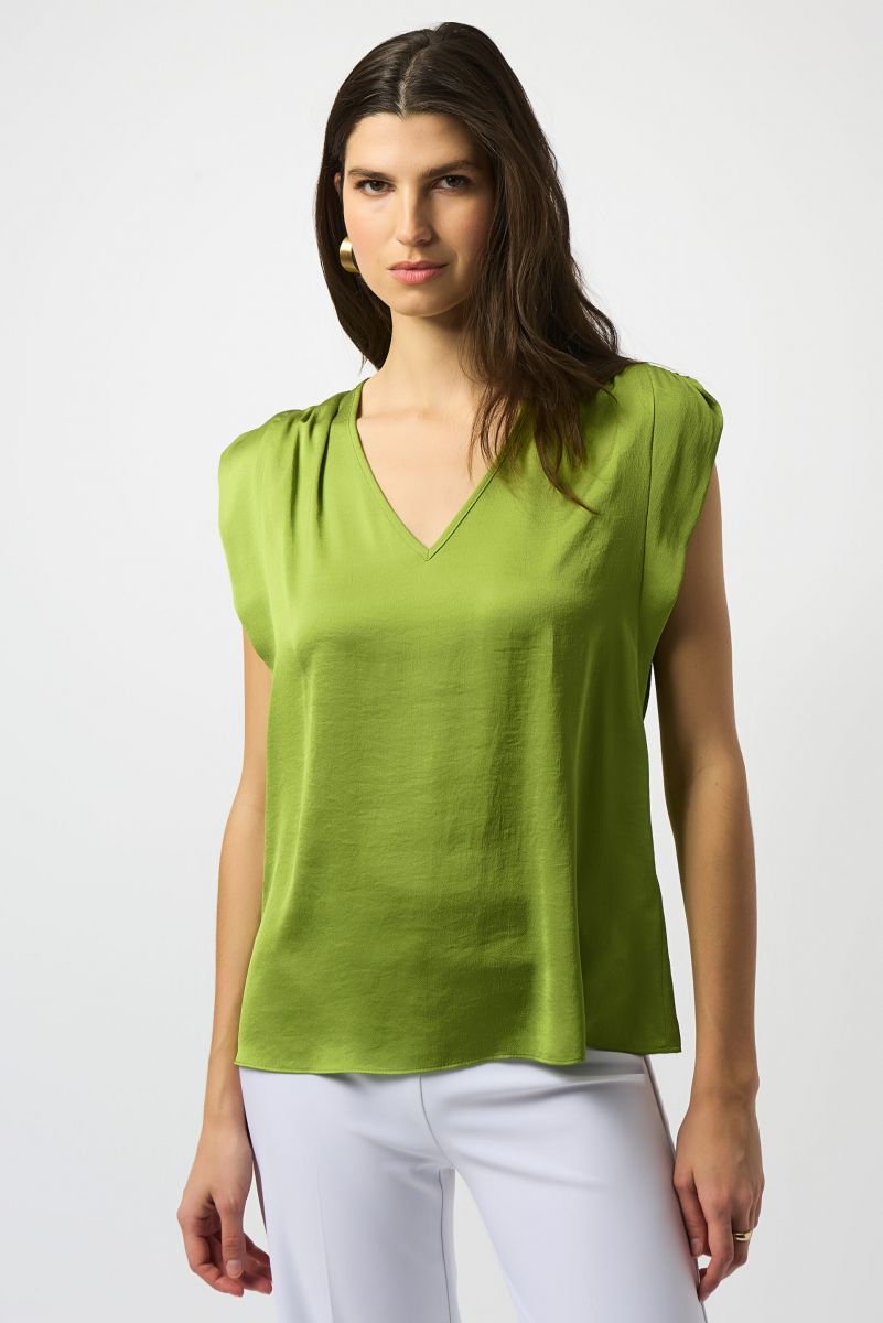 Joseph Ribkoff Greenery Hammered Satin Straight Top Style 251130