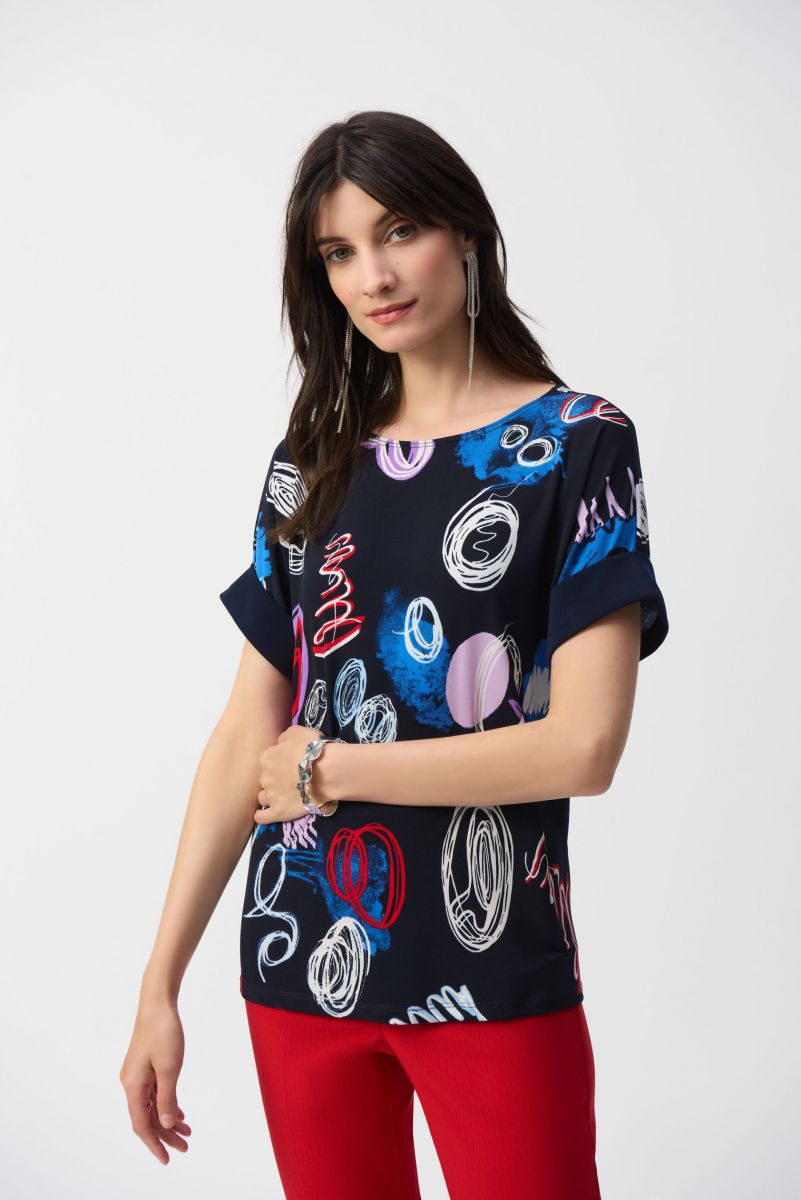 Joseph Ribkoff Midnight Blue/Multi Abstract Print Boxy Top Style 251132