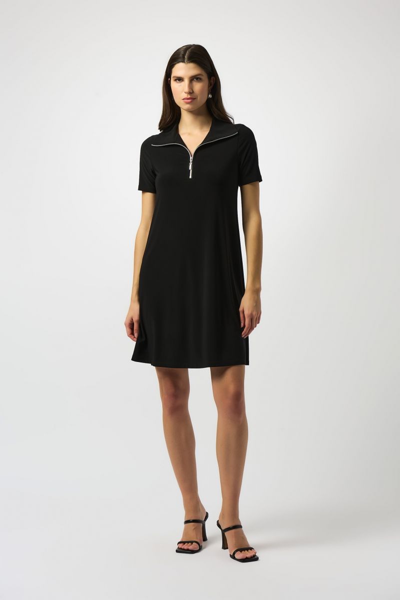 Joseph Ribkoff Black Zipped Collar Trapeze Dress Style 251145