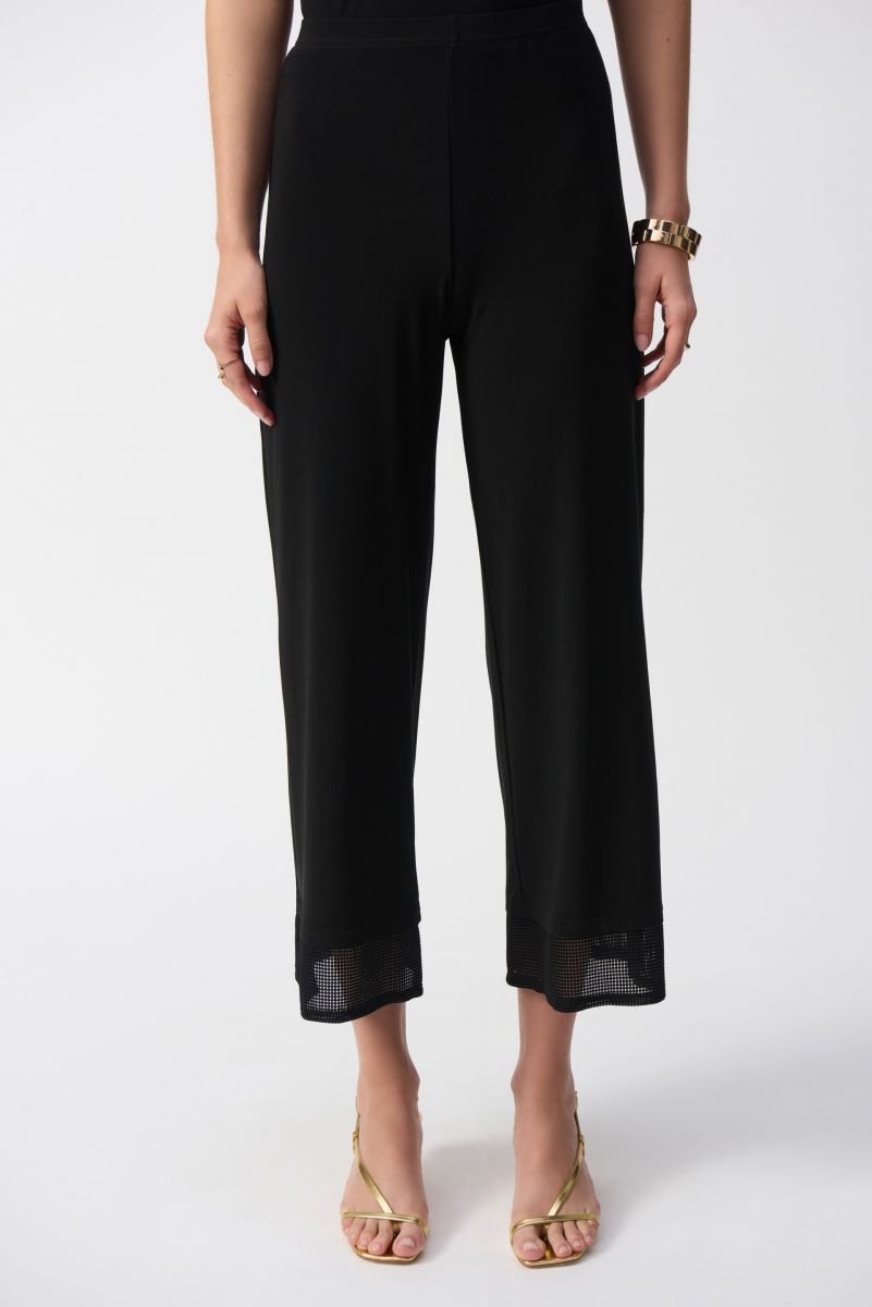 Joseph Ribkoff Black Silky Knit Culotte Pants With Mesh Detail Style 251187.