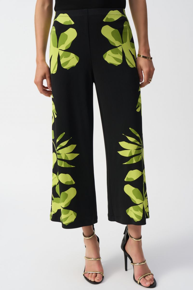 Joseph Ribkoff Black/Multi Silky Knit Floral Print Culotte Pants Style 251189.