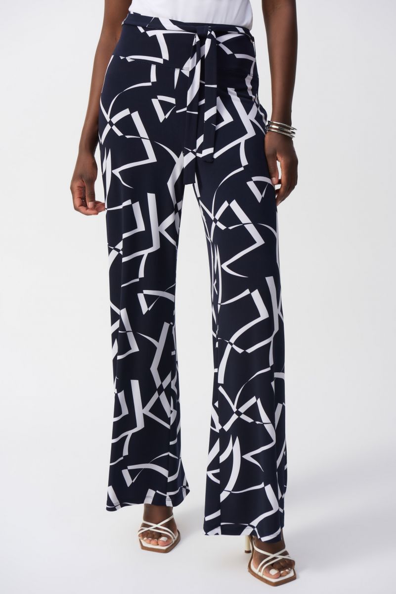 Joseph Ribkoff Midnight Blue/Vanilla Geometric Print Wide Leg Pants Style 251216