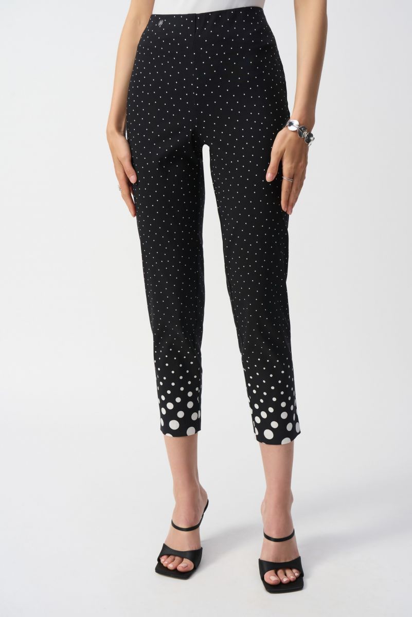 Joseph Ribkoff Black/Vanilla Millennium Dot Print Straight Pants Style 251223