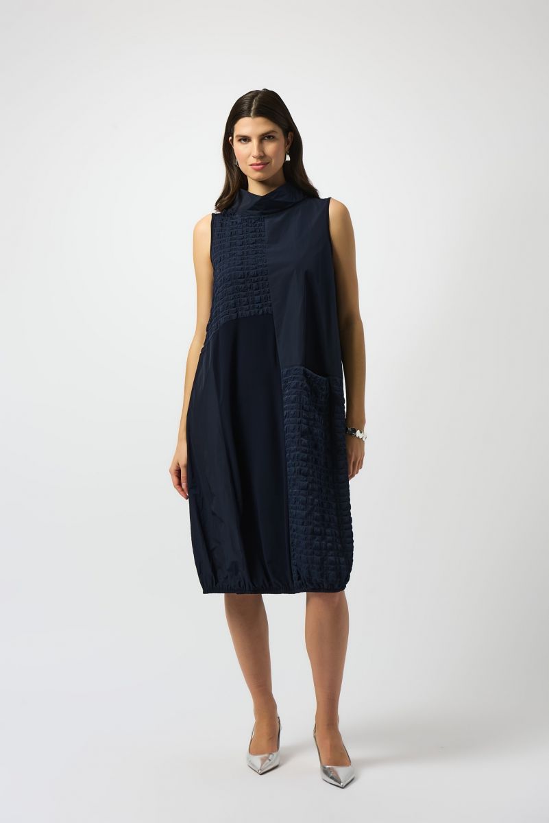 Joseph Ribkoff Midnight Blue Bubble Jacquard Sleeveless Cocoon Dress Style 251244