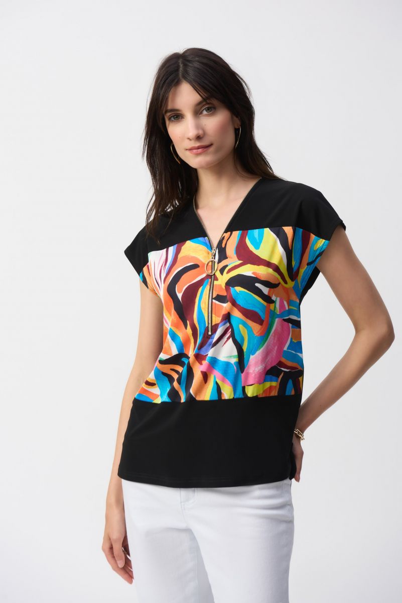 Joseph Ribkoff Black/Multi Abstract Boxy Top Style 251248