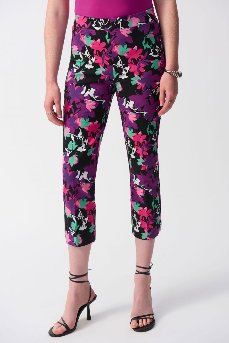 Joseph Ribkoff Black/Multi Floral Print Cropped Pants Style 251254