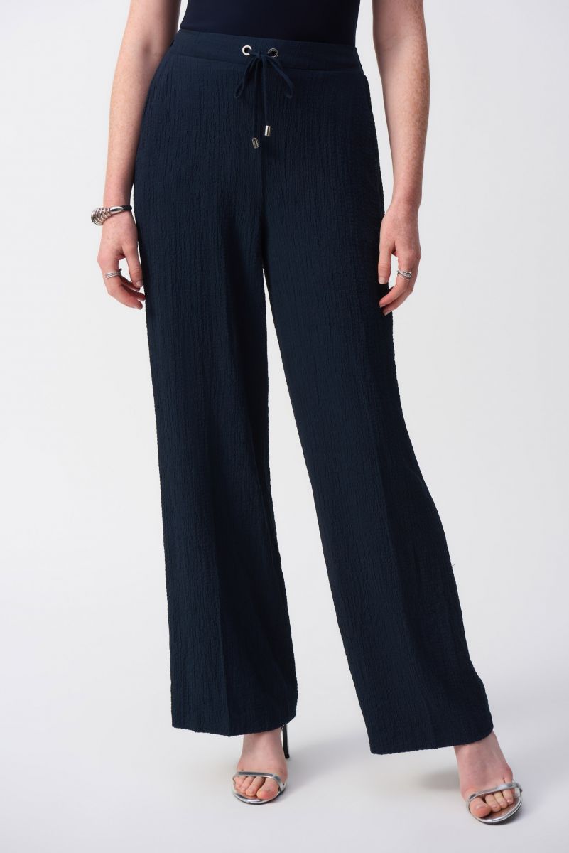 Joseph Ribkoff Midnight Blue Seersucker Wide Leg Pull-On Pants Style 251293