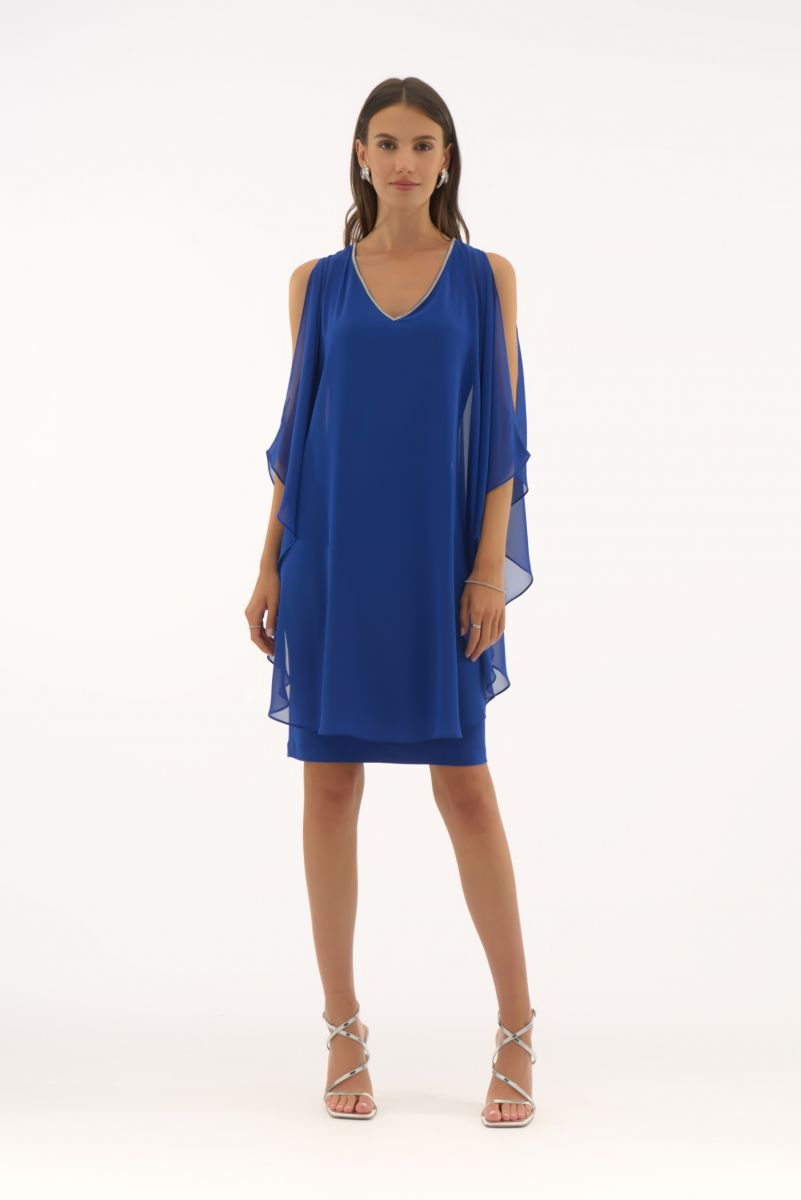 Joseph Ribkoff Royal Sapphire Chiffon and Silky Knit Layered Dress Style 251746