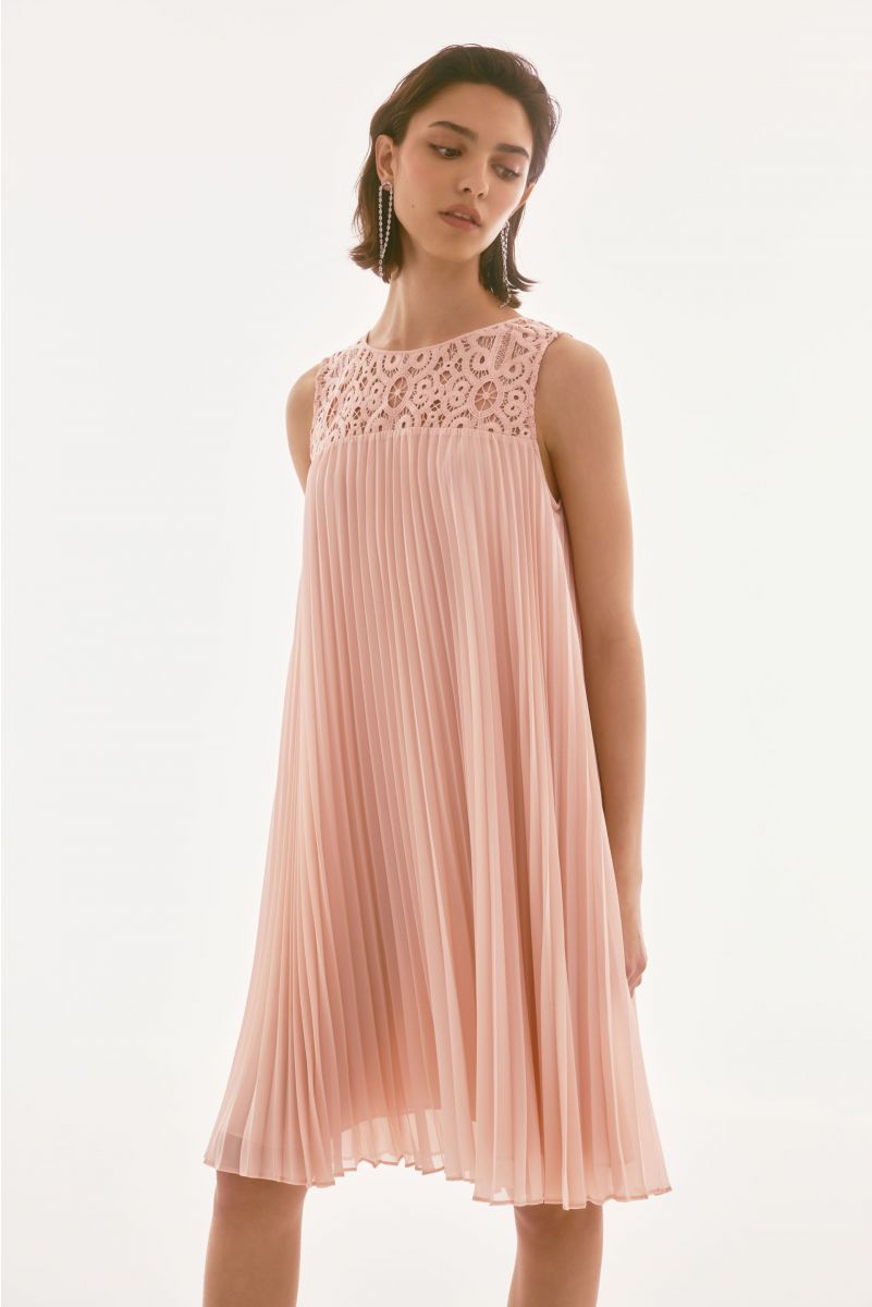 Joseph Ribkoff Chiffon and Lace Sleeveless Quartz Pleated Dress Style 251767.