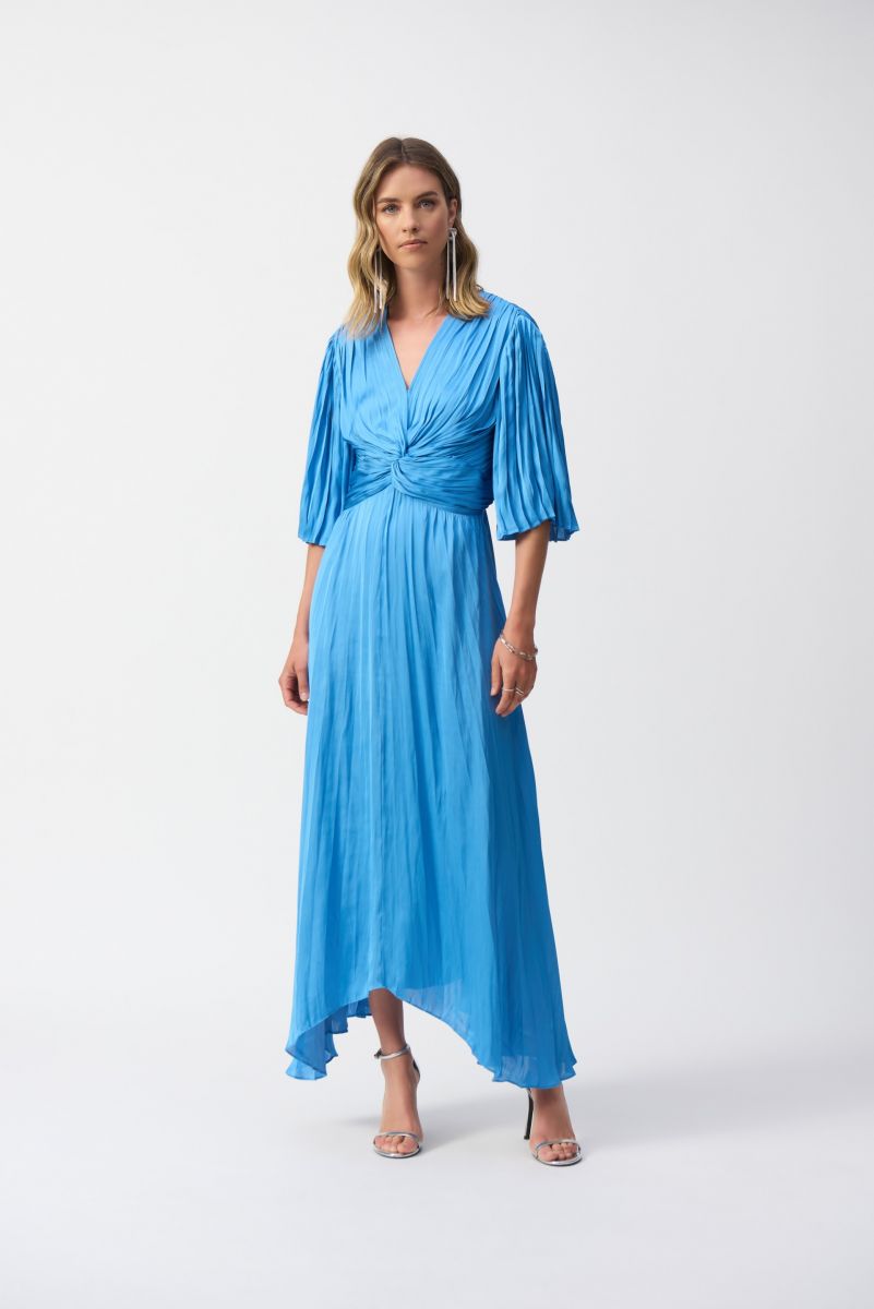 Joseph Ribkoff Coastal Blue Pleated Satin Midi Dress Style 251903