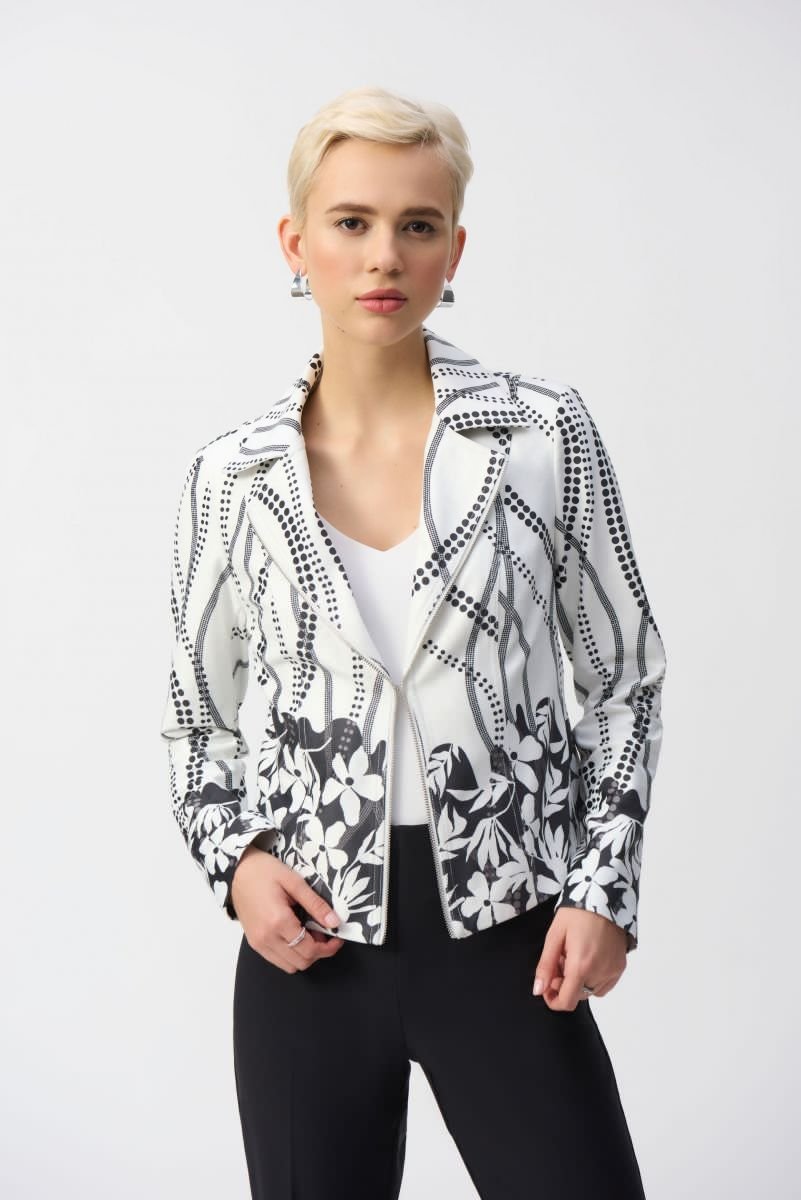 Joseph Ribkoff Vanilla/Black Faux Suede Floral Print Jacket Style 251910