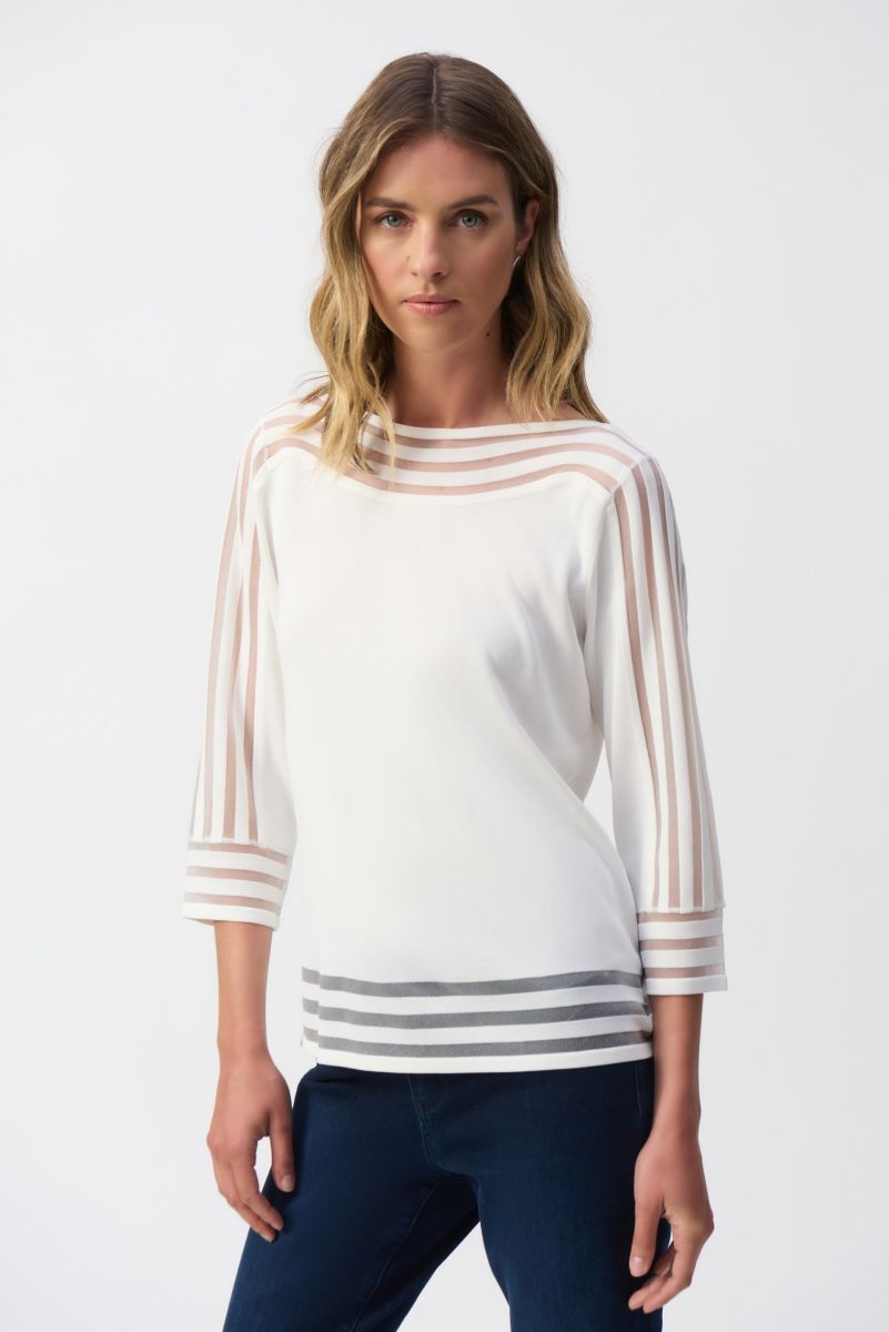 Joseph Ribkoff Vanilla Pullover with Mesh Stripe Detail Style 251946