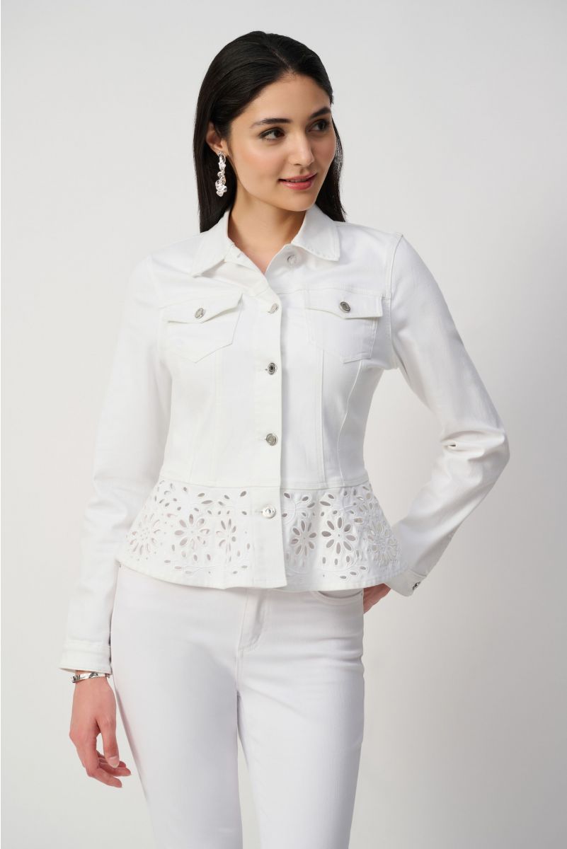 Joseph Ribkoff White Stretch Denim Peplum Jacket Style 251964