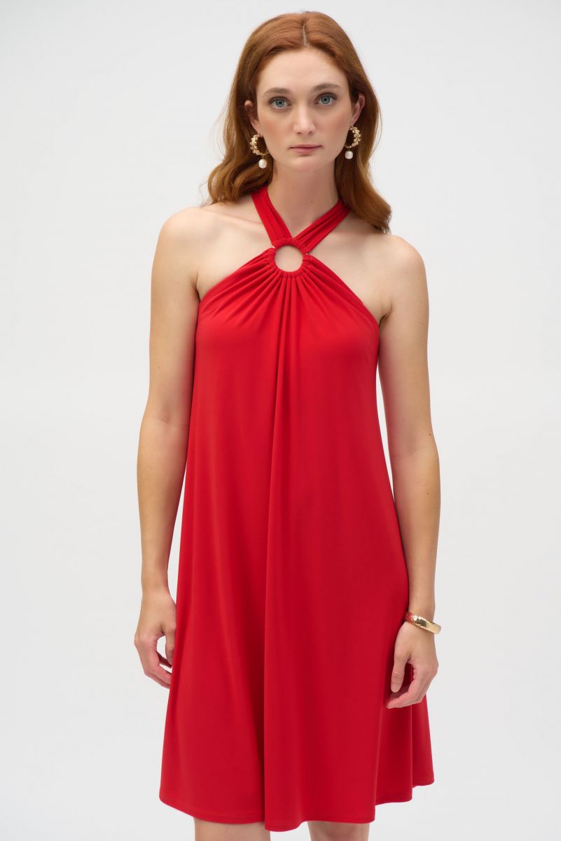 Joseph Ribkoff Radiant Red Trapeze Halter Dress Style 252090