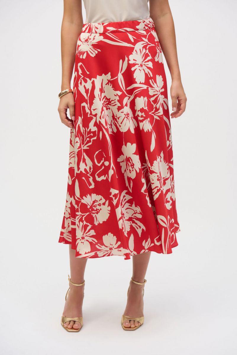 Joseph Ribkoff Red/Cream Floral Print A-Line Skirt Style 252176