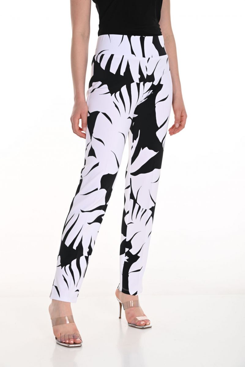 Frank Lyman Black/Off-White Leaf Print Pants Style 256137