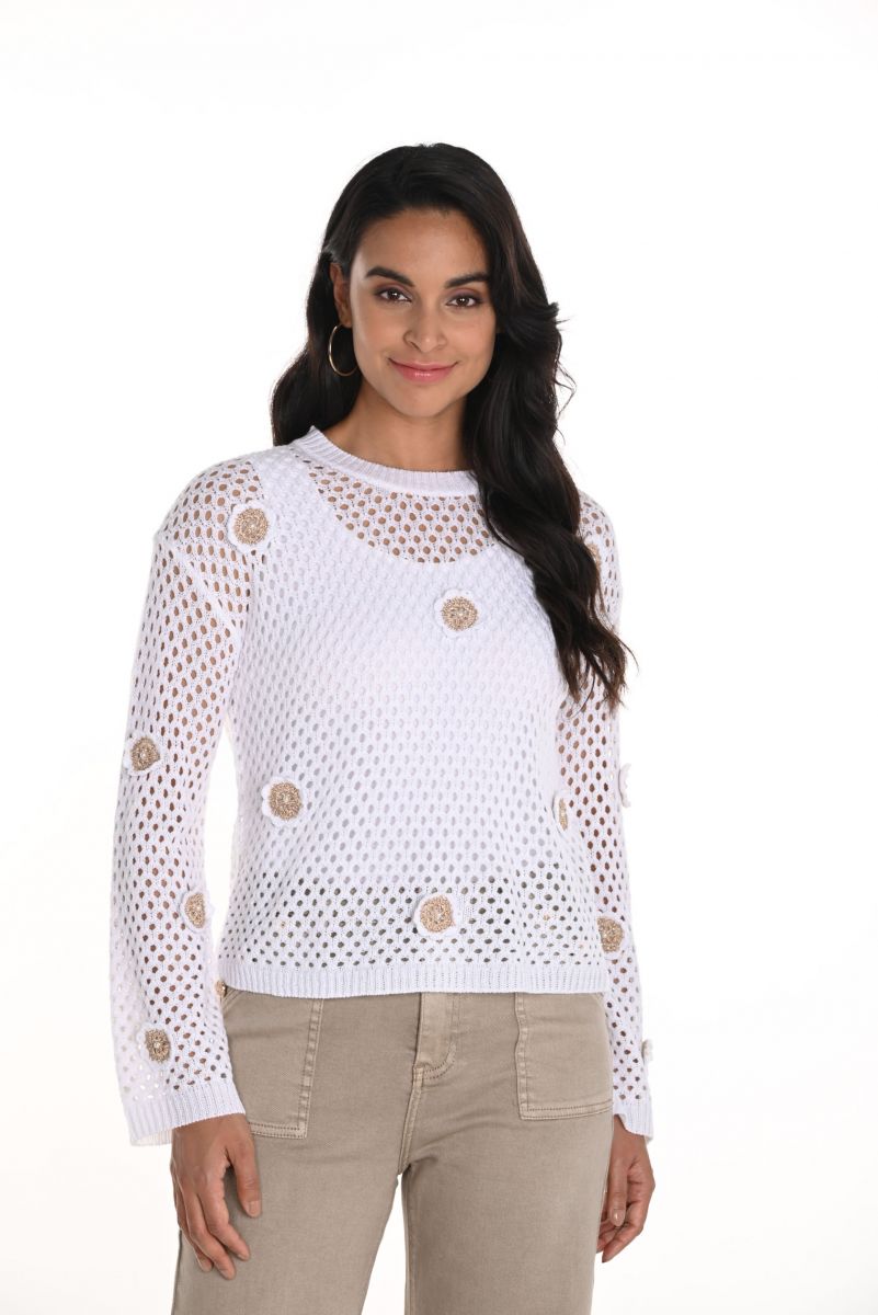 Frank Lyman White Embellished Crew Neck Top Style 256746U