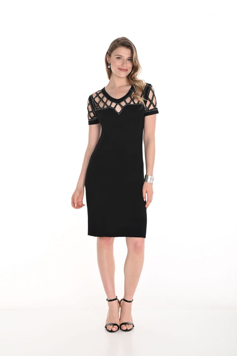 Frank Lyman Black Short Sleeve Dress with V-Neckline Style 256790U