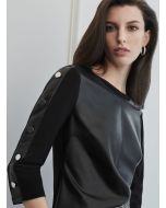 Joseph Ribkoff Black Faux Leather Top Style 213624