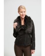 Joseph Ribkoff Black/Grey Faux Fur Collar Jacket Style 213955