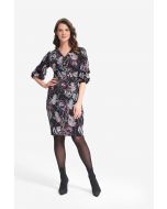 Joseph Ribkoff Black/Multi Ruffle Sleeved Floral Dress Style 214134